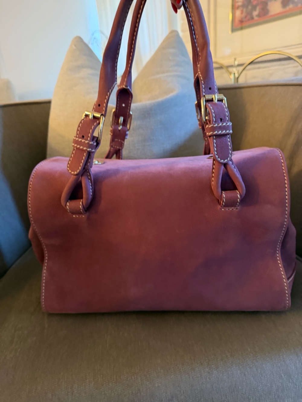 Celine Suede Satchel Handbag in Plum - Picture 3 of 14